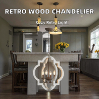 Lámpara Colgante de Estilo Rústico Americano, de Madera, para Cocina, Hogar, Estilo Retro, LED AC, E14, 4 Bombillas, Luz Blanca Cálida, para Restaurante