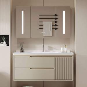 French-style white smart bathroom cabinet storage <b>mirror</b> cabinet white countertop sink wall-mounted cabinet body - Product Image 2