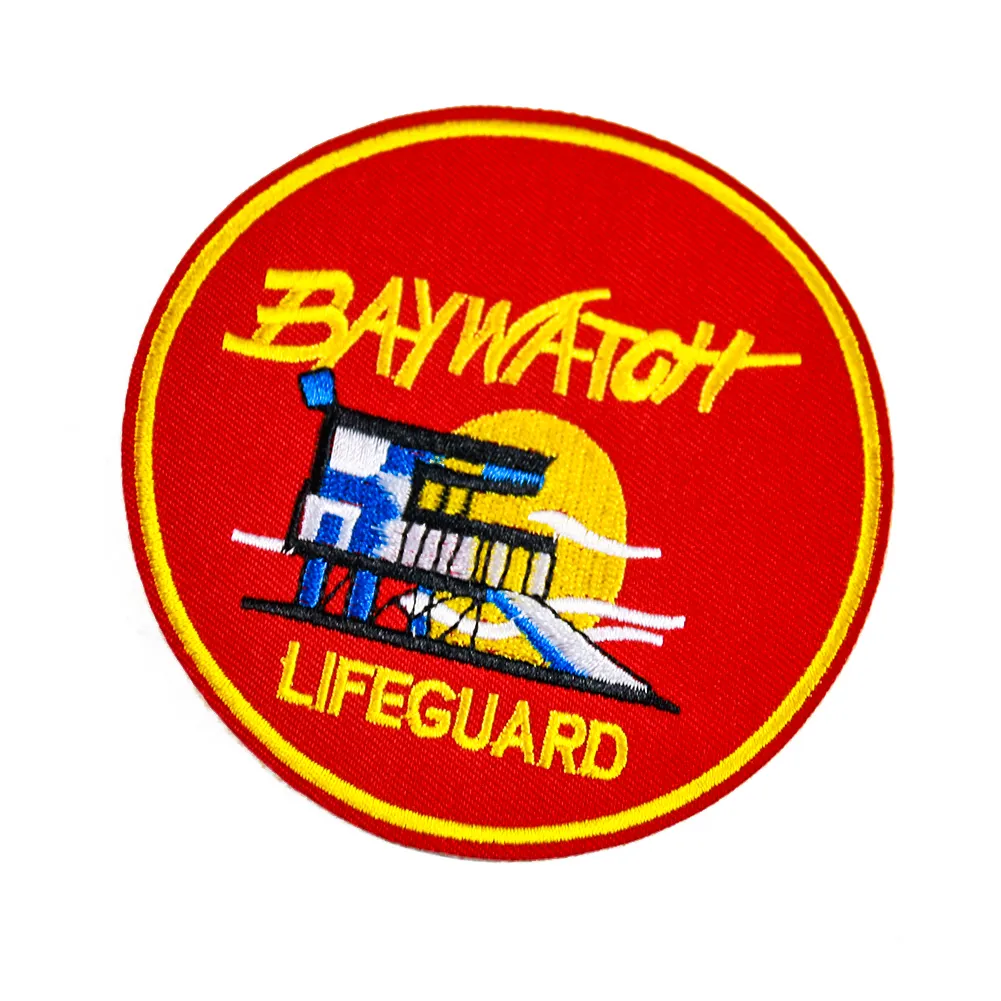 Высококачественные круглые нашивки baywatch lifeguard с вышивкой, аппликацией и надписью, нашивки с утюгом, нашивки с лазерной вырезкой, индивидуальная вышивка