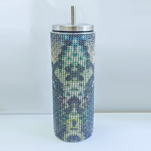 Gobelet isotherme en acier inoxydable 20oz avec paille, entièrement recouvert de strass, surface entièrement ornée de strass, cadeau pour femme - Product Image 2
