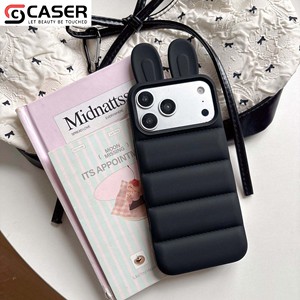 Coque de téléphone en silicone avec oreilles de lapin mignonnes, couleur unie, antichoc, protection souple pour iPhone 15 16 17 Series - Product Image 3