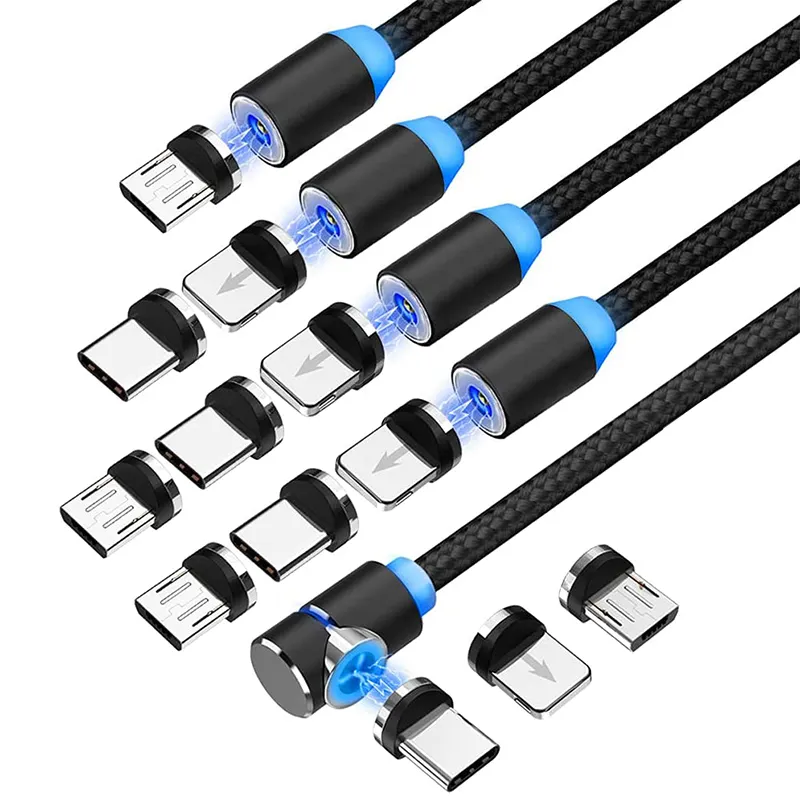 Cable de datos de carga rápida Usb, iluminación Led 3 en 1, Cable de carga magnética para teléfono inteligente, venta directa de fábrica