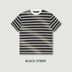 T-shirt à manches courtes en coton lourd vintage délavé au soleil, blanc et café, col rond, poids lourd - Product Image 2