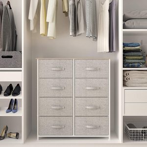 Contenedores de almacenamiento con 8 cajones, cajas de tela con marco de acero resistente y armario de almacenamiento superior de madera, artículos para el hogar - Product Image 3