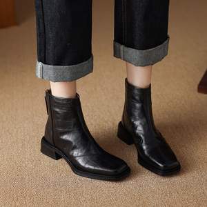 Cialisa, <span class=keywords><strong>botines</strong></span> de punta cuadrada Vintage <span class=keywords><strong>para</strong></span> <span class=keywords><strong>mujer</strong></span>, Otoño Invierno 2025, botas cortas de tacón medio de cuero auténtico de alta calidad, tallas 34-42 - Product Image 2