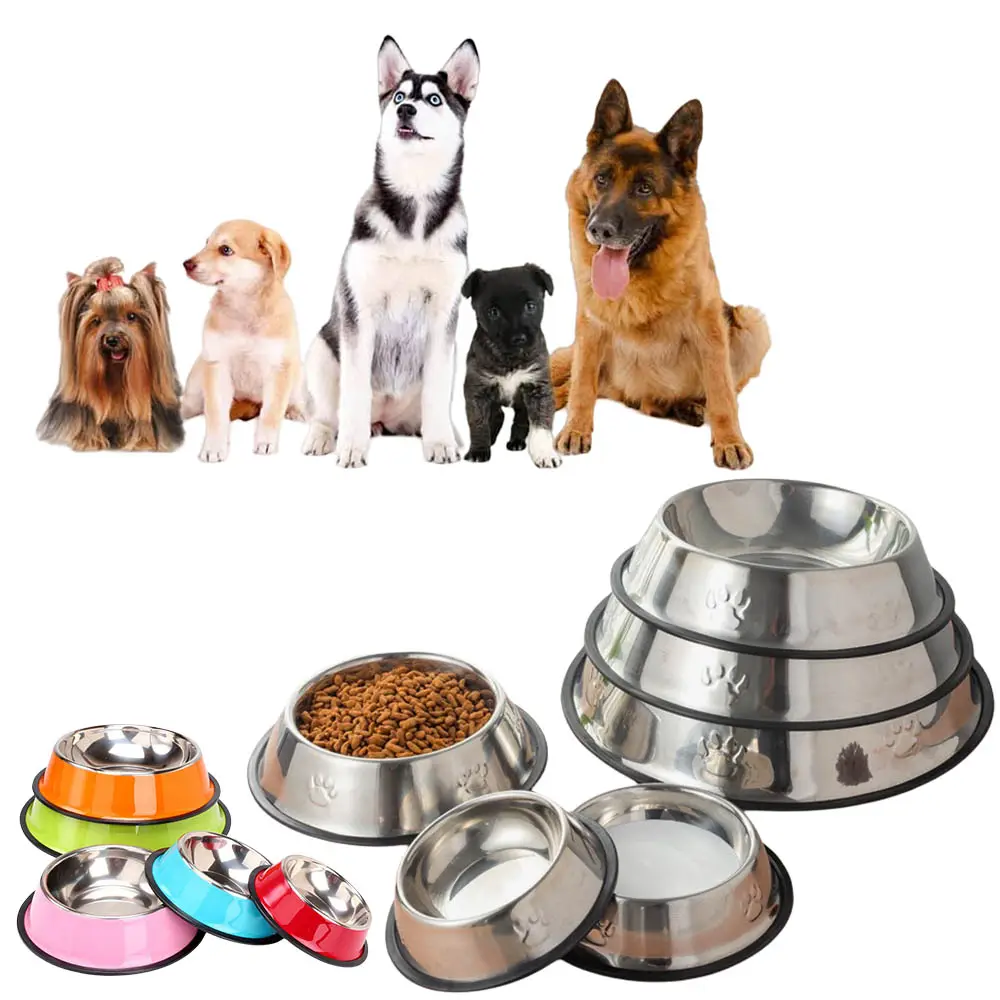 Mangkuk anjing Stainless Steel, mangkuk anjing Anti karat, makanan hewan peliharaan basah dan kering, bebas BPA, karet Anti selip, tahan karat, logam tahan karat