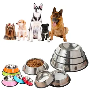 Durable Metal Rust Resistant Anti Skid Rubber Base Food Grade BPA Free Dry and Wet Pet Food Water Bowl Stainless Steel Dog Bowls