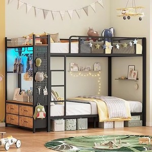 Custom-made wrought iron bunk <b>beds</b> for home use, hotels, apartments, and bedrooms, featuring <b>storage</b> cabinets and drawers, - Product Image 1