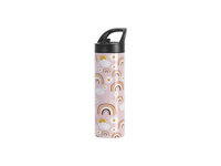 Bouteille isotherme PYD Life 20oz droite blanche en acier inoxydable pour sublimation, avec couvercle portable noir et paille intégrée
