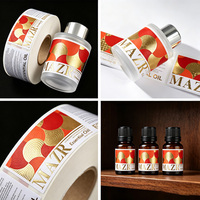 Étiquettes de parfum personnalisées haut de gamme violettes et dorées avec motifs gaufrés pliables, pour produits chimiques quotidiens haut de gamme