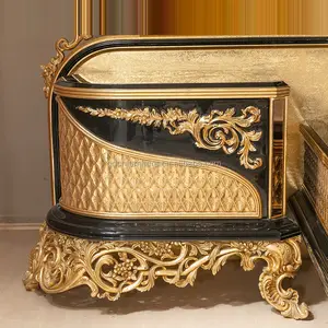 French Solid Wood Carved Gold Foil Bed European Villa Master Bedroom Wedding Princess Bed Custom Furniture