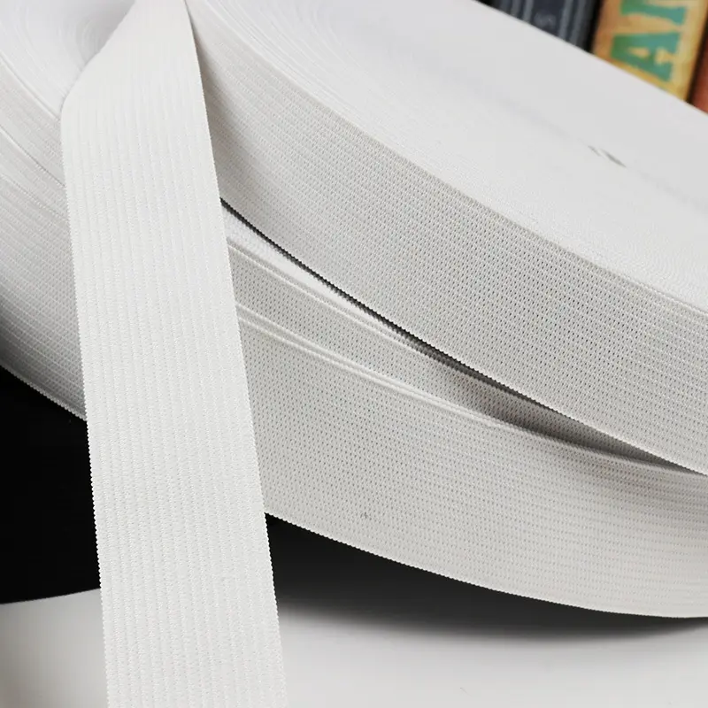 manufacturer supply hot sale black and white Soft Polyester Plus Rubber Silk flat knitted elastic band widely use waist band