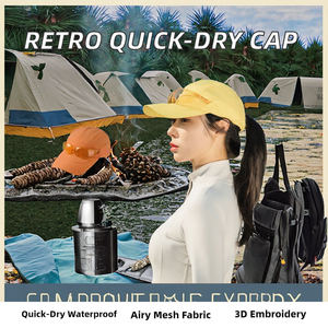 Casquette de camping d'été rétro américaine en gros, séchage rapide, cinq panneaux, visière plate, imperméable, broderie 3D, color-block - Product Image 2