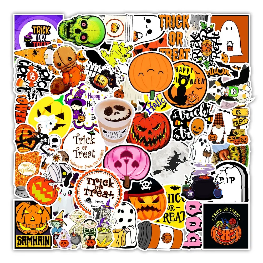 50Pcs Halloween Sticker For Kids Teens Notebook Diary Bottle Home Paper Decor Luggage pumpkin Stickers