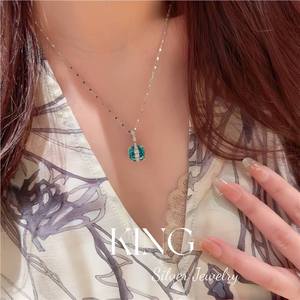 Ensemble de bijoux en argent King Silver avec pierre Paraiba bleue, collier, bague et boucles d'oreilles en argent sterling pour femmes, pour mariage - Product Image 3