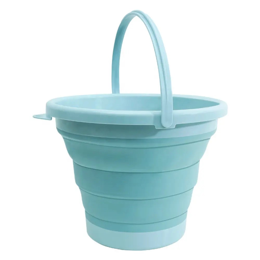 O-cleaner bak bundar plastik lipat 5L, ember pembersih portabel luar ruangan dengan pegangan untuk berkemah/memancing/cuci mobil