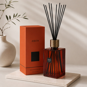 Aikun Sticker Logo Long Lasting 2200ml Red Square Glass <b>Reed</b> <b>Diffuser</b> Gift Set <b>for</b> Gift Buyers MOQ 30pcs 3 Day Sample 7 Day Ship - Product Image 1
