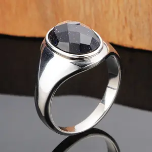 valentines day gift Jewelry Rings for MEN Stainless Steel Gem Stone Rings Blue Sand Stone Rings Men