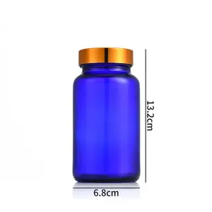 زجاجة من الزجاج الأزرق الكوبالت بفم عريض لطب حبوب الدواء