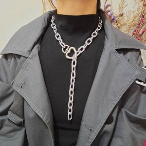 Collier pendentif réglable en forme de cœur avec chaîne épaisse rétro exagérée pour accessoires de bijoux féminins - Product Image 2