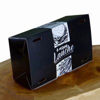 Logotipo de impresión personalizado negro de calidad alimentaria reciclable pollo patatas fritas caja de buñuelos frito Gyoza caja de embalaje