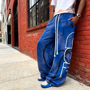 กางเกงขายาวทรงตรงแบบหลวมพิมพ์โลโก้ตามสั่ง คุณภาพสูง ผ้าฝ้ายเฟรนช์เทอร์รี่ฟอกสี กางเกงจ็อกเกอร์ลำลองทรงโอเวอร์ไซส์สำหรับผู้ชาย - Product Image 3