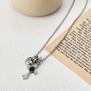 Collana in ottone rodio oro bianco K ciondolo cerchio a cuore incrociato bianco zirconio Nano nero collana di diamanti in zirconio - Product Image 5