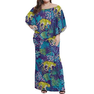 Nuovo Design a isola tropicale floreale stampato a strati con volant abito da spalla personalizzato di grandi dimensioni da donna lunghi Maxi abiti da sera - Product Image 2