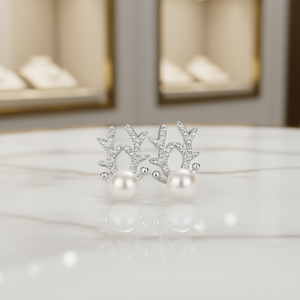 Boucles d'oreilles clous en or blanc avec perle de culture ronde de qualité AAA, en argent 925 plaqué rhodium, bijoux festifs pour femmes - Product Image 2