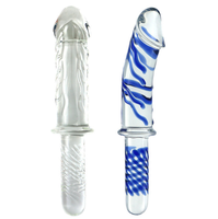 Ninghao Crystal Anal Plug Butt Glass Dildo Realiste en Verre avec Texture Spirale Bleue en Relief