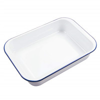 Plateau carré en métal durable, émail blanc vintage, avec logo personnalisé imprimé, pour la cuisine domestique, pour la cuisson et les plats