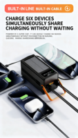 Batterie solaire de camping 50000mAh PD22.5W à charge rapide, batterie portable haute capacité avec câbles intégrés pour iPhone et lumière LED
