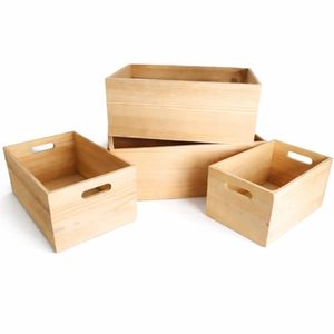 Wholesale 4 Pack Nesting Unfinished Pine Modern Flexible <b>Storage</b> Crates OEM ODM Custom Logo Stackable <b>Boxes</b> Handles <b>Kitchen</b> - Product Image 2