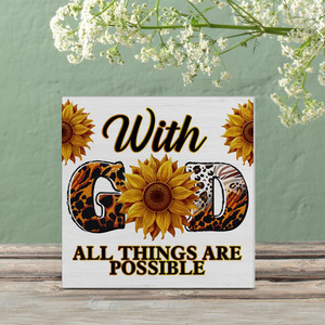 Con Dios, todas las <span class=keywords><strong>cosas</strong></span> son caja <span class=keywords><strong>de</strong></span> madera, letrero, decoración <span class=keywords><strong>de</strong></span> escritorio artística, 5x5 pulgadas, impresión personalizada, girasol, estante <span class=keywords><strong>de</strong></span> mesa <span class=keywords><strong>de</strong></span> madera cristiana - Product Image 5