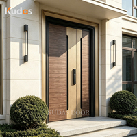 Puerta de Entrada Asimétrica de Doble Hoja de Aluminio Fundido de Lujo, Puerta Principal de Seguridad Exterior de Metal Texturizado de Dos Tonos para Villa