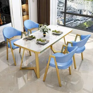 Mesa de jantar retangular de mármore com base em aço inoxidável, mesa de jantar simples de mármore mais vendida, tamanho personalizado