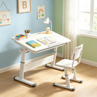 Mitwachsender Schreibtisch für Kinder und Erwachsene mit Kurbel-Höhenverstellung, 8x4cm Stahlrahmen Computertisch 100/120/140cm, Schreibtisch für Home Office