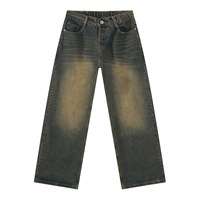 Pantalon en jean personnalisé avec logo, patchwork imprimé à la main, coupe ample et jambe large, style streetwear pour homme