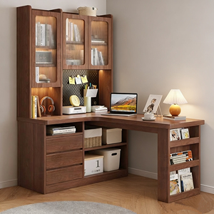 Scrivania in Legno con Libreria ad Angolo, Scrivania per Computer Adatta per Appartamenti, Camere da Letto e per lo Studio di Bambini e Studenti - Product Image 1