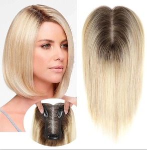 Bán Buôn 10-Inch Thẳng Vàng <span class=keywords><strong>Clip</strong></span>-Trong Tóc Topper Nhiệt Độ Cao Sợi Lụa Cơ Sở Tổng Hợp Tóc Topper Cho Phụ Nữ - Product Image 1