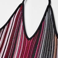 Robe maxi en tricot rayée multicolore bordeaux sur mesure pour femmes, col halter, sans manches, OEM ODM