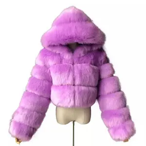 Mode Mantel Bulu Bertudung Jaket Wanita Musim Dingin Berbulu Mantel Bulu Rubah Asli