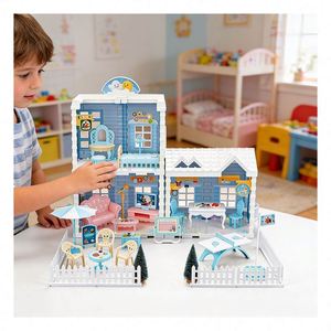 Large Plastic Doll House with <b>Pool</b> <b>Slide</b> Balcony Elevator Bedroom Furniture DIY Toy-Pretend Play Story Gift Set for Family - Product Image 3