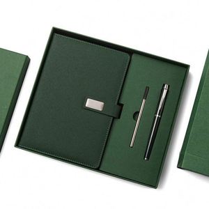 New Design Business High Grade Custom PU Leather Hardcover Thread <b>Sewing</b> Bound A5 100 Sheets Notebook Roller Pen <b>Box</b> for Gift - Product Image 1