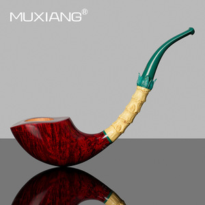 Muxiang Handmade Solid Wood Tobacco Pipe With Bamboo Joint And Green Stem For Men - Product Image 2