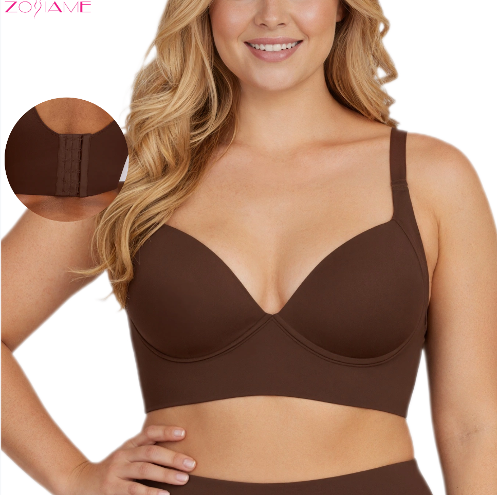 Premium Trendy Plus Size Seamless Underwire Push-Up Anti-Sagging Breathable Comfortable Sports Back Deep V Shaping Bra for Women