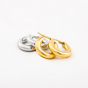 Hoop Earrings <b>Titanium</b> Steel Gold Plated Thick Geometric Design For Women - Product Image 1