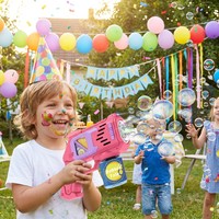 Pistolet à bulles électrique automatique avec lumière, alimenté par piles, portable, pour enfants, idéal pour les fêtes estivales en extérieur et la plage, cadeau