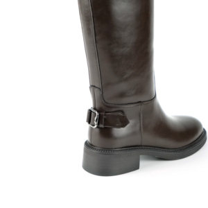 <span class=keywords><strong>Stivali</strong></span> da Equitazione al Ginocchio in <span class=keywords><strong>Pelle</strong></span> Marrone Scuro da <span class=keywords><strong>Donna</strong></span> - Punta Tonda, Tacco Quadrato, Decorazione con Fibbie, <span class=keywords><strong>Stivali</strong></span> alla Moda - Product Image 6