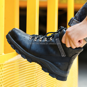 Chaussures de travail imperméables pour hommes Chaussures de sécurité en cuir microfibre à bout en acier pour hommes pour le travail Chaudes - Product Image 1
